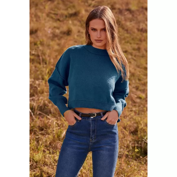imagePRETTYGARDEN Womens Fall Clothes Cropped Sweaters Long Sleeve Crewneck Knit Pullover Oversized Jumper TopsSolid Blue Grey