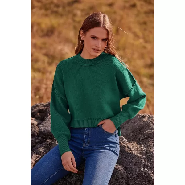 imagePRETTYGARDEN Womens Fall Clothes Cropped Sweaters Long Sleeve Crewneck Knit Pullover Oversized Jumper TopsSolid Dark Green