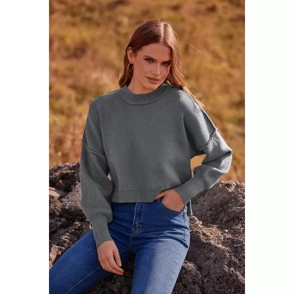 imagePRETTYGARDEN Womens Fall Clothes Cropped Sweaters Long Sleeve Crewneck Knit Pullover Oversized Jumper TopsSolid Grey