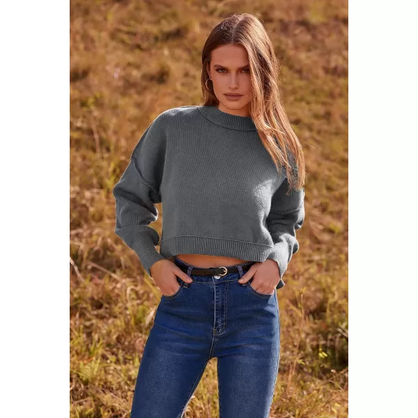 imagePRETTYGARDEN Womens Fall Clothes Cropped Sweaters Long Sleeve Crewneck Knit Pullover Oversized Jumper TopsSolid Grey