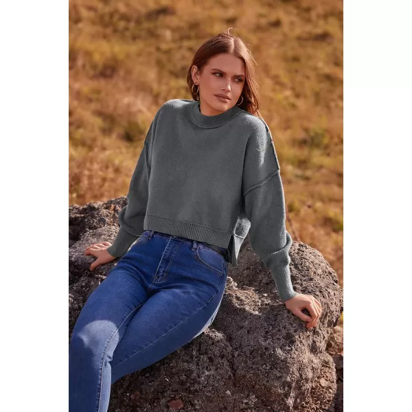 imagePRETTYGARDEN Womens Fall Clothes Cropped Sweaters Long Sleeve Crewneck Knit Pullover Oversized Jumper TopsSolid Grey