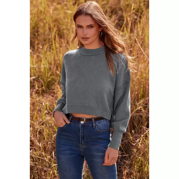 imagePRETTYGARDEN Womens Fall Clothes Cropped Sweaters Long Sleeve Crewneck Knit Pullover Oversized Jumper TopsSolid Grey