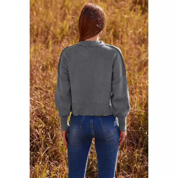 imagePRETTYGARDEN Womens Fall Clothes Cropped Sweaters Long Sleeve Crewneck Knit Pullover Oversized Jumper TopsSolid Grey