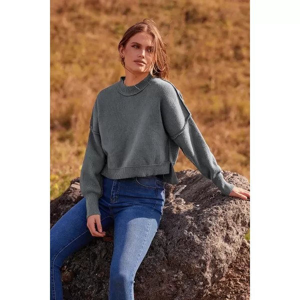 imagePRETTYGARDEN Womens Fall Clothes Cropped Sweaters Long Sleeve Crewneck Knit Pullover Oversized Jumper TopsSolid Grey