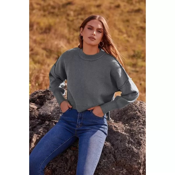 imagePRETTYGARDEN Womens Fall Clothes Cropped Sweaters Long Sleeve Crewneck Knit Pullover Oversized Jumper TopsSolid Grey