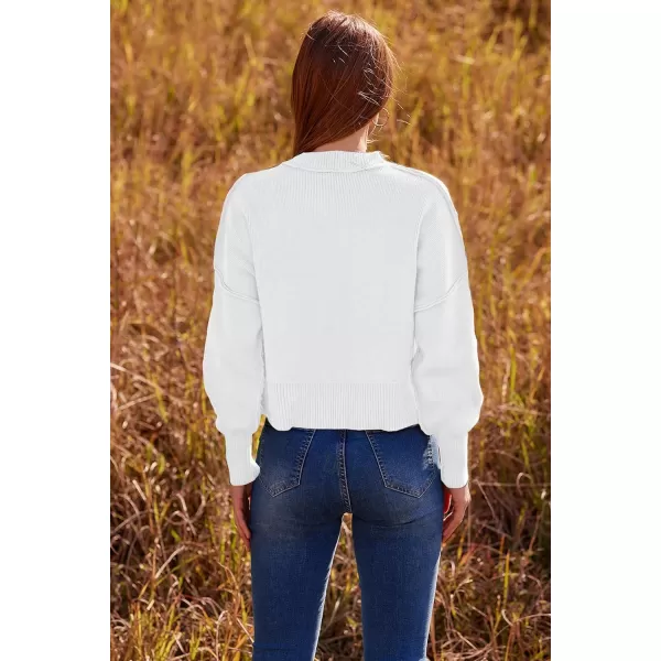 imagePRETTYGARDEN Womens Fall Clothes Cropped Sweaters Long Sleeve Crewneck Knit Pullover Oversized Jumper TopsSolid White