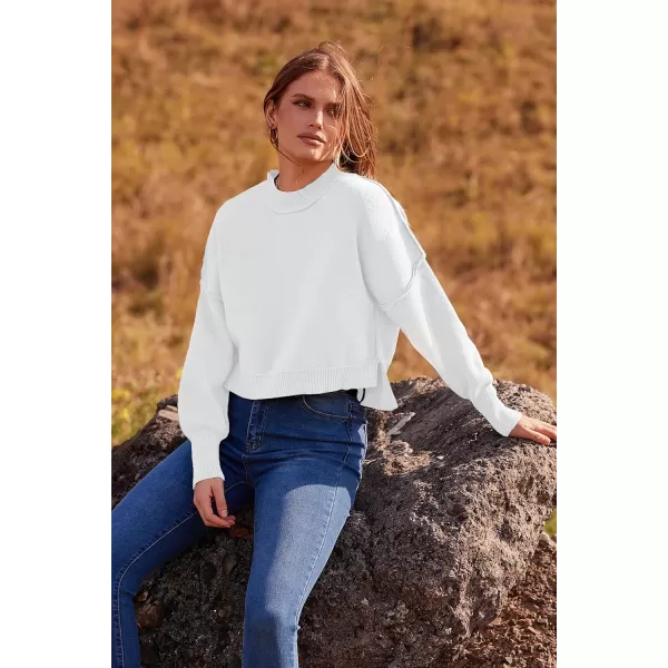imagePRETTYGARDEN Womens Fall Clothes Cropped Sweaters Long Sleeve Crewneck Knit Pullover Oversized Jumper TopsSolid White