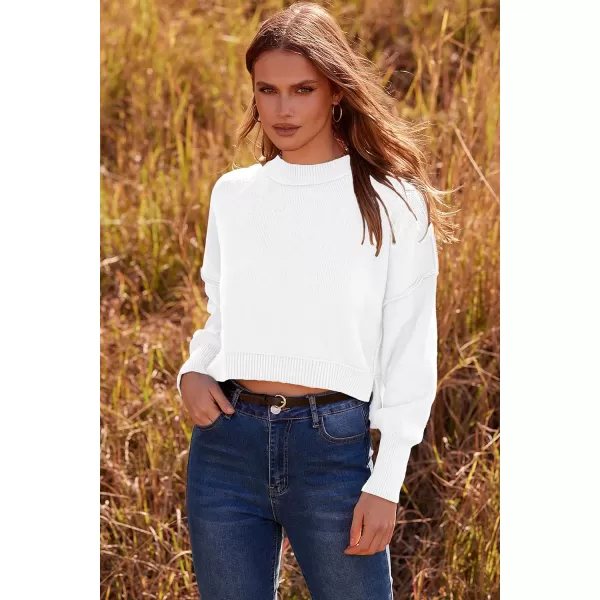 imagePRETTYGARDEN Womens Fall Clothes Cropped Sweaters Long Sleeve Crewneck Knit Pullover Oversized Jumper TopsSolid White