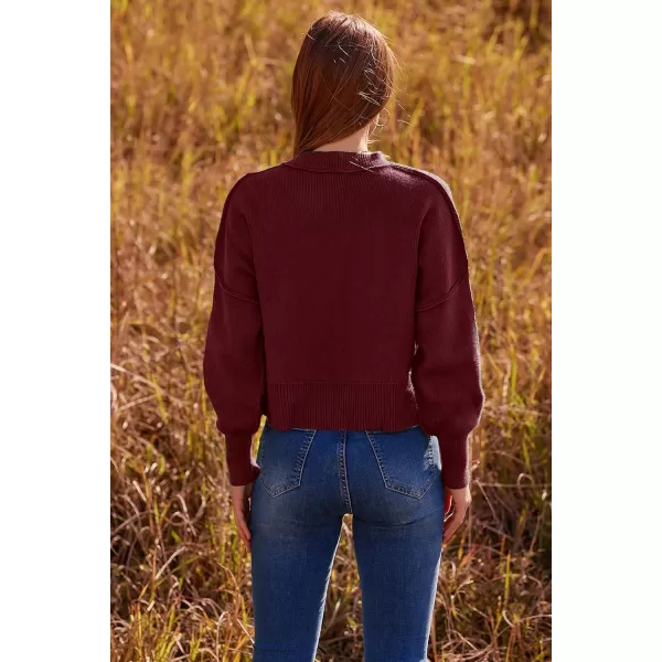 imagePRETTYGARDEN Womens Fall Clothes Cropped Sweaters Long Sleeve Crewneck Knit Pullover Oversized Jumper TopsSolid Wine Red