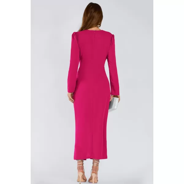 imagePRETTYGARDEN Womens Fall Fashion 2023 Long Puff Sleeve Maxi Dresses V Neck Twist Front Formal Dress with SlitRose Red
