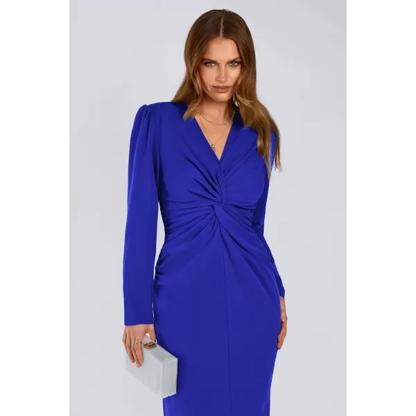 imagePRETTYGARDEN Womens Fall Fashion 2023 Long Puff Sleeve Maxi Dresses V Neck Twist Front Formal Dress with SlitRoyal Blue