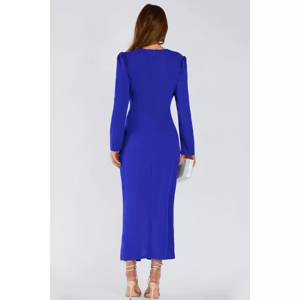imagePRETTYGARDEN Womens Fall Fashion 2023 Long Puff Sleeve Maxi Dresses V Neck Twist Front Formal Dress with SlitRoyal Blue