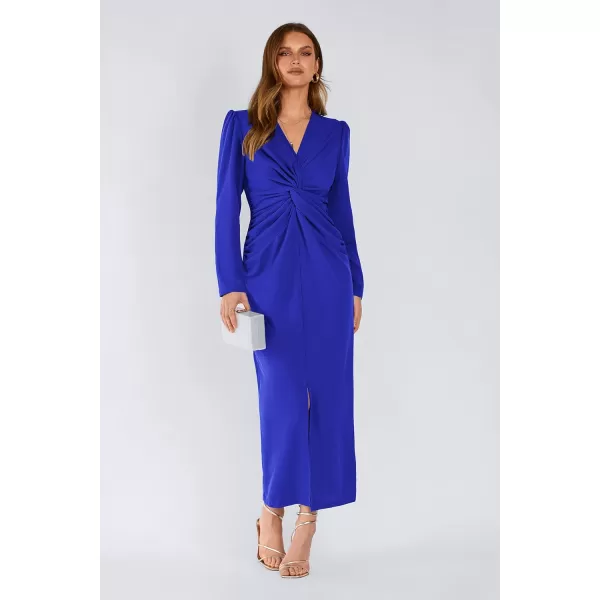 imagePRETTYGARDEN Womens Fall Fashion 2023 Long Puff Sleeve Maxi Dresses V Neck Twist Front Formal Dress with SlitRoyal Blue