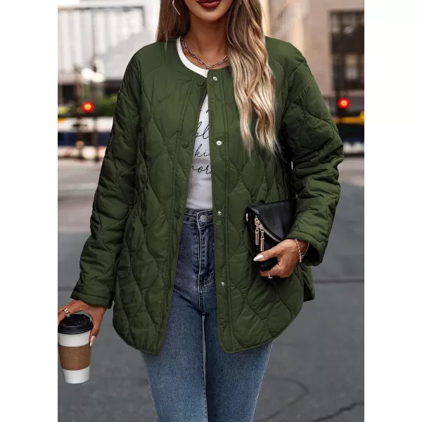 imagePRETTYGARDEN Womens Fall Fashion 2023 Quilted Bomber Jacket Casual Oversized Button Down Coat OuterwearArmy Green