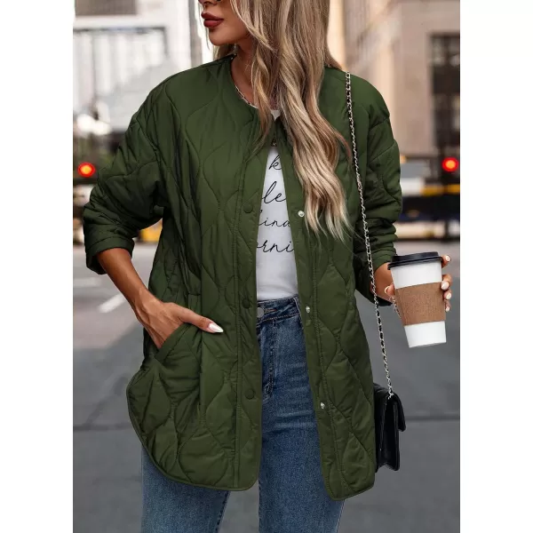 imagePRETTYGARDEN Womens Fall Fashion 2023 Quilted Bomber Jacket Casual Oversized Button Down Coat OuterwearArmy Green