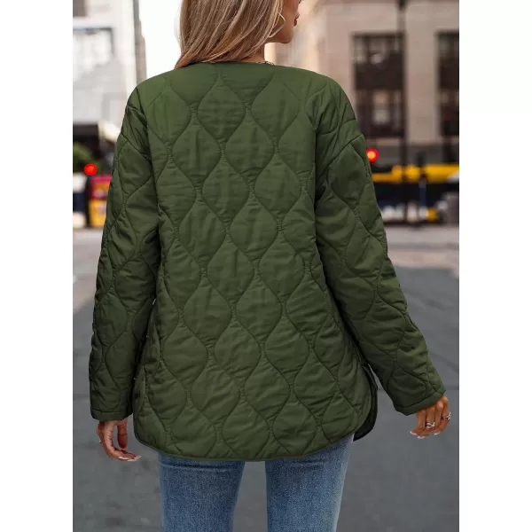 imagePRETTYGARDEN Womens Fall Fashion 2023 Quilted Bomber Jacket Casual Oversized Button Down Coat OuterwearArmy Green