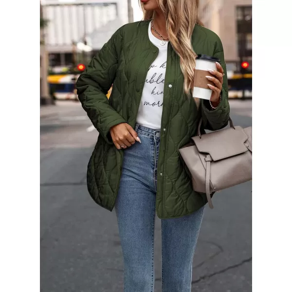 imagePRETTYGARDEN Womens Fall Fashion 2023 Quilted Bomber Jacket Casual Oversized Button Down Coat OuterwearArmy Green