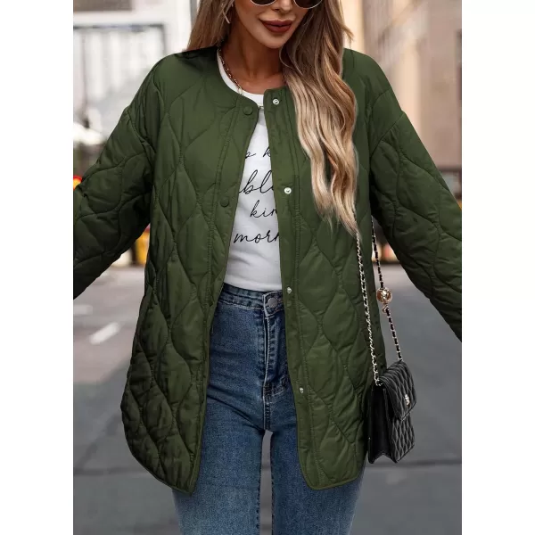 imagePRETTYGARDEN Womens Fall Fashion 2023 Quilted Bomber Jacket Casual Oversized Button Down Coat OuterwearArmy Green