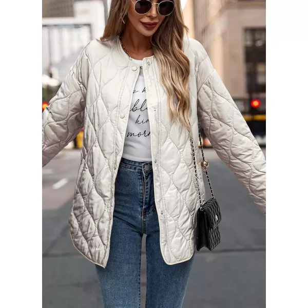 imagePRETTYGARDEN Womens Fall Fashion 2023 Quilted Bomber Jacket Casual Oversized Button Down Coat OuterwearBeige