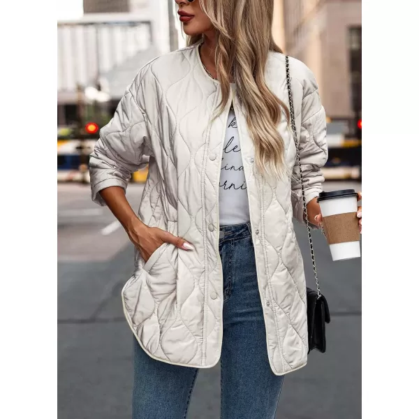 imagePRETTYGARDEN Womens Fall Fashion 2023 Quilted Bomber Jacket Casual Oversized Button Down Coat OuterwearBeige