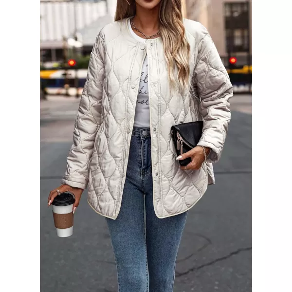 imagePRETTYGARDEN Womens Fall Fashion 2023 Quilted Bomber Jacket Casual Oversized Button Down Coat OuterwearBeige