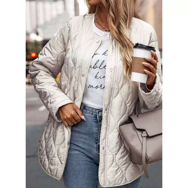 imagePRETTYGARDEN Womens Fall Fashion 2023 Quilted Bomber Jacket Casual Oversized Button Down Coat OuterwearBeige