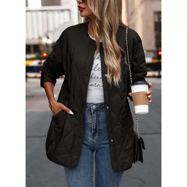 imagePRETTYGARDEN Womens Fall Fashion 2023 Quilted Bomber Jacket Casual Oversized Button Down Coat OuterwearBlack