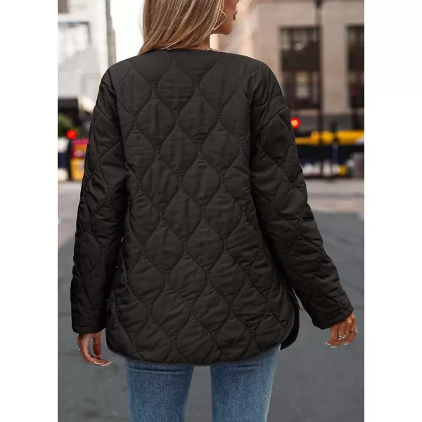 imagePRETTYGARDEN Womens Fall Fashion 2023 Quilted Bomber Jacket Casual Oversized Button Down Coat OuterwearBlack