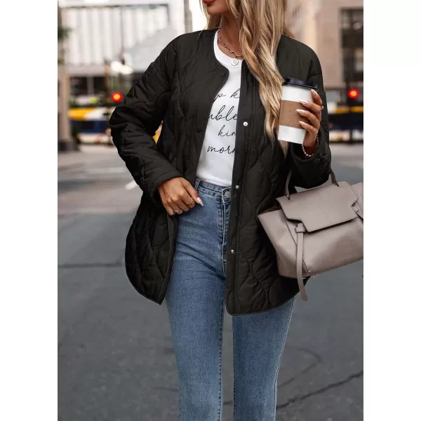 imagePRETTYGARDEN Womens Fall Fashion 2023 Quilted Bomber Jacket Casual Oversized Button Down Coat OuterwearBlack