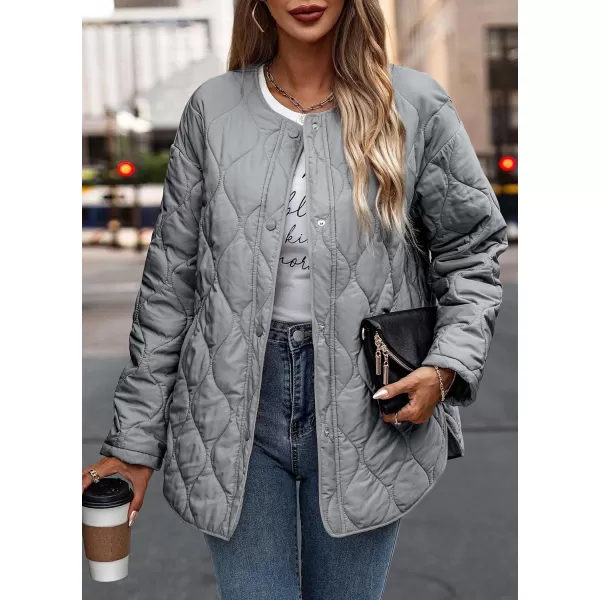 imagePRETTYGARDEN Womens Fall Fashion 2023 Quilted Bomber Jacket Casual Oversized Button Down Coat OuterwearGrey