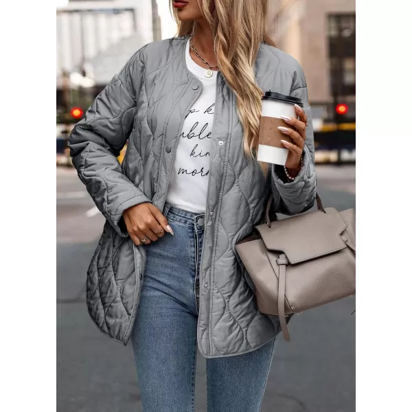 imagePRETTYGARDEN Womens Fall Fashion 2023 Quilted Bomber Jacket Casual Oversized Button Down Coat OuterwearGrey