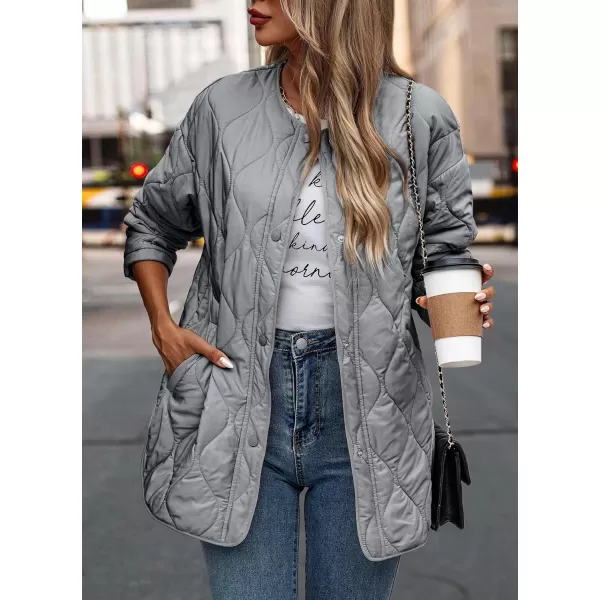 imagePRETTYGARDEN Womens Fall Fashion 2023 Quilted Bomber Jacket Casual Oversized Button Down Coat OuterwearGrey