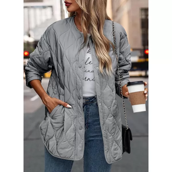 imagePRETTYGARDEN Womens Fall Fashion 2023 Quilted Bomber Jacket Casual Oversized Button Down Coat OuterwearGrey