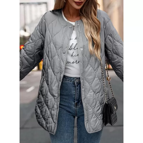 imagePRETTYGARDEN Womens Fall Fashion 2023 Quilted Bomber Jacket Casual Oversized Button Down Coat OuterwearGrey