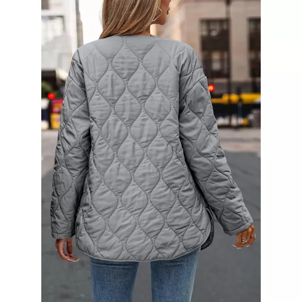imagePRETTYGARDEN Womens Fall Fashion 2023 Quilted Bomber Jacket Casual Oversized Button Down Coat OuterwearGrey