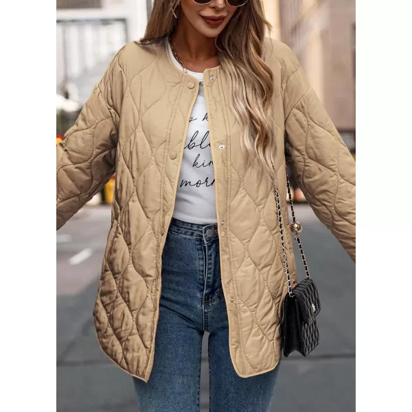 imagePRETTYGARDEN Womens Fall Fashion 2023 Quilted Bomber Jacket Casual Oversized Button Down Coat OuterwearKhaki