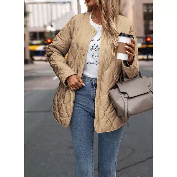 imagePRETTYGARDEN Womens Fall Fashion 2023 Quilted Bomber Jacket Casual Oversized Button Down Coat OuterwearKhaki