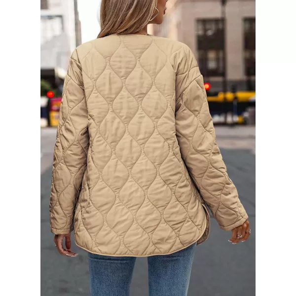 imagePRETTYGARDEN Womens Fall Fashion 2023 Quilted Bomber Jacket Casual Oversized Button Down Coat OuterwearKhaki