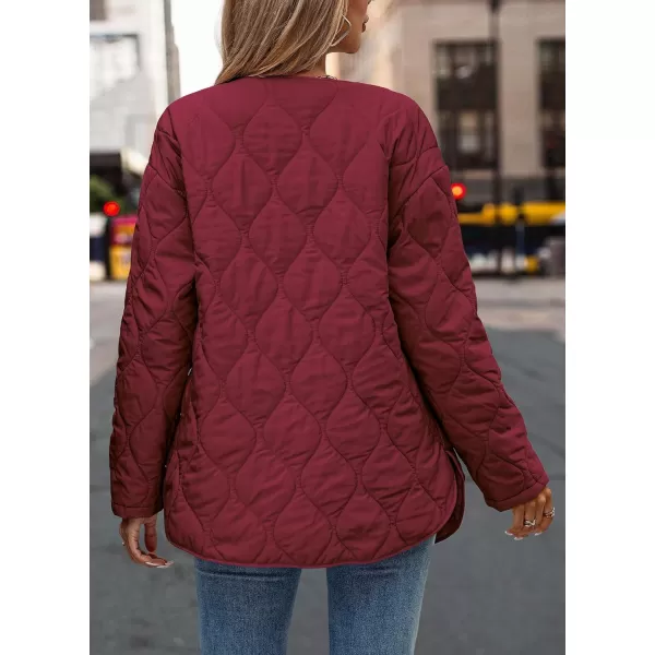 imagePRETTYGARDEN Womens Fall Fashion 2023 Quilted Bomber Jacket Casual Oversized Button Down Coat OuterwearWine Red