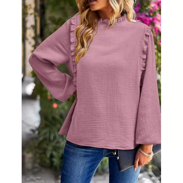 imagePRETTYGARDEN Womens Fall Fashion Blouse Dressy Casual Long Sleeve Crewneck Ruffle Loose Pullover Tops ShirtGrey Pink