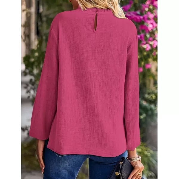 imagePRETTYGARDEN Womens Fall Fashion Blouse Dressy Casual Long Sleeve Crewneck Ruffle Loose Pullover Tops ShirtRose Red