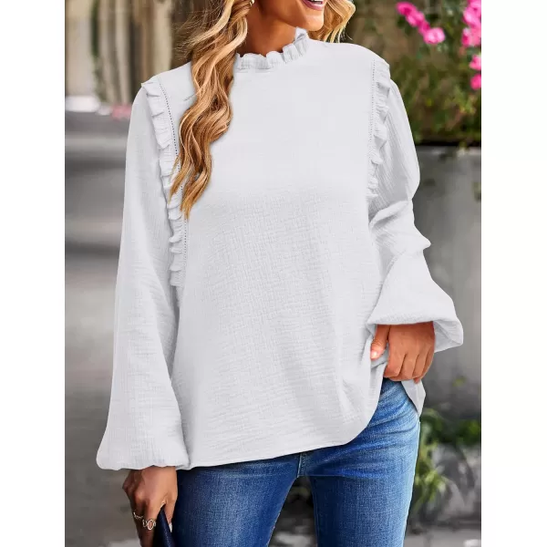 imagePRETTYGARDEN Womens Fall Fashion Blouse Dressy Casual Long Sleeve Crewneck Ruffle Loose Pullover Tops ShirtWhite