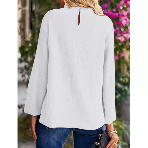 imagePRETTYGARDEN Womens Fall Fashion Blouse Dressy Casual Long Sleeve Crewneck Ruffle Loose Pullover Tops ShirtWhite