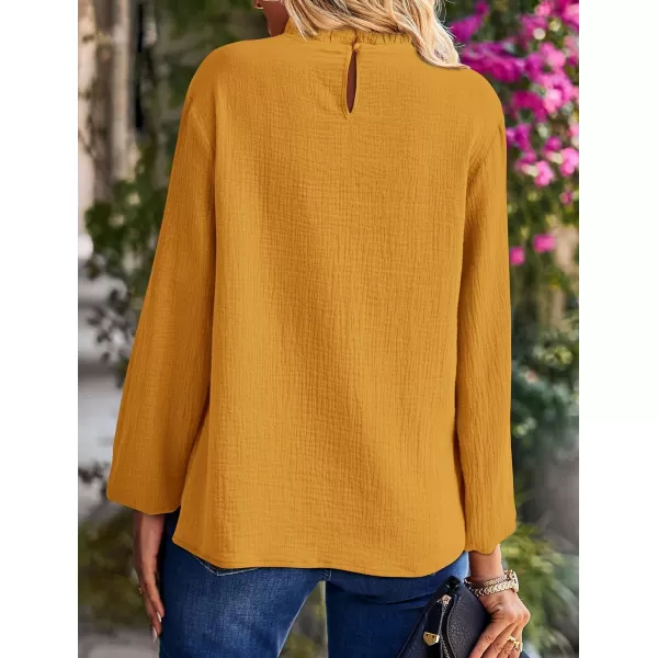 imagePRETTYGARDEN Womens Fall Fashion Blouse Dressy Casual Long Sleeve Crewneck Ruffle Loose Pullover Tops ShirtYellow