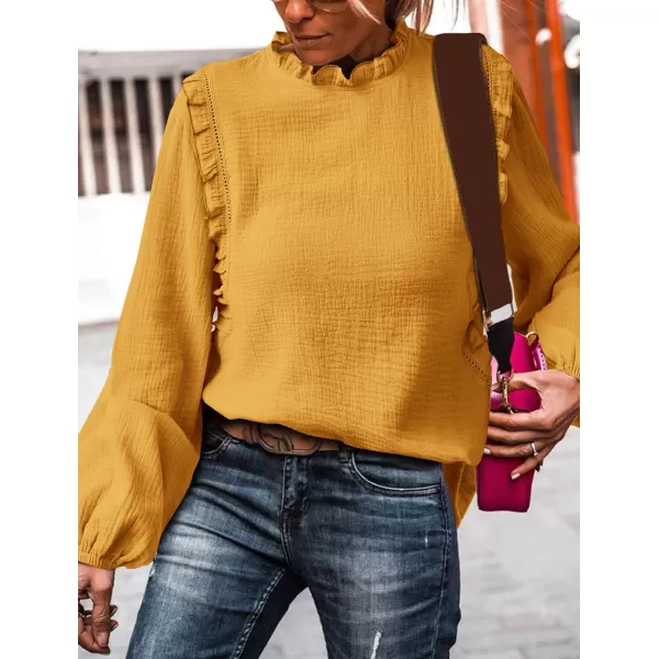imagePRETTYGARDEN Womens Fall Fashion Blouse Dressy Casual Long Sleeve Crewneck Ruffle Loose Pullover Tops ShirtYellow