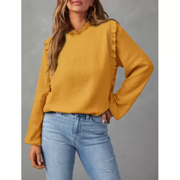 imagePRETTYGARDEN Womens Fall Fashion Blouse Dressy Casual Long Sleeve Crewneck Ruffle Loose Pullover Tops ShirtYellow