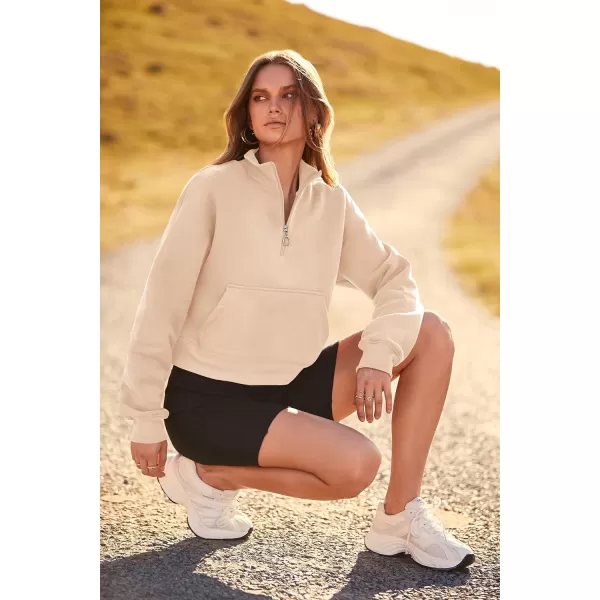 imagePRETTYGARDEN Womens Fall Fashion Zip Up Sweatshirt Casual Long Sleeve Collared Crop Tops Blouse ActivewearBeige