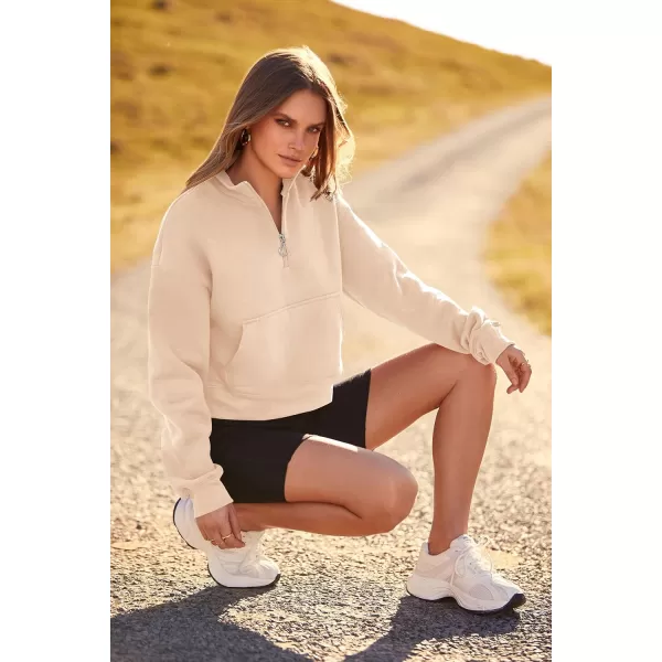imagePRETTYGARDEN Womens Fall Fashion Zip Up Sweatshirt Casual Long Sleeve Collared Crop Tops Blouse ActivewearBeige