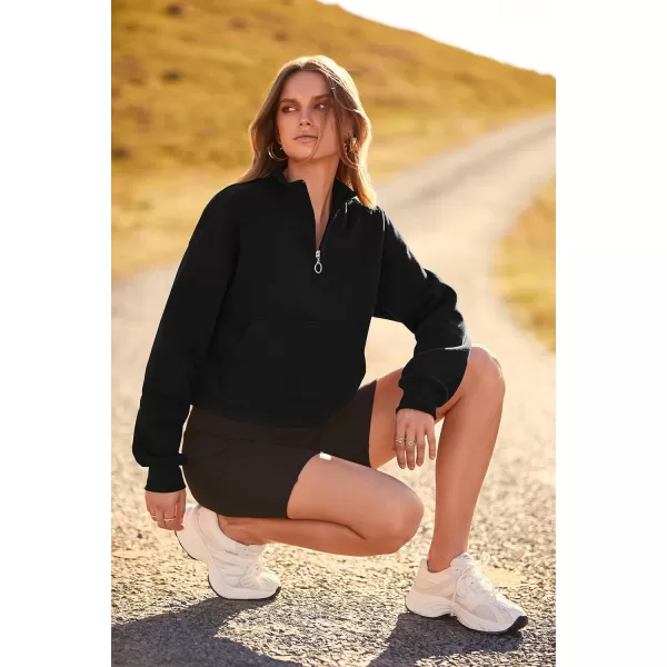 imagePRETTYGARDEN Womens Fall Fashion Zip Up Sweatshirt Casual Long Sleeve Collared Crop Tops Blouse ActivewearBlack