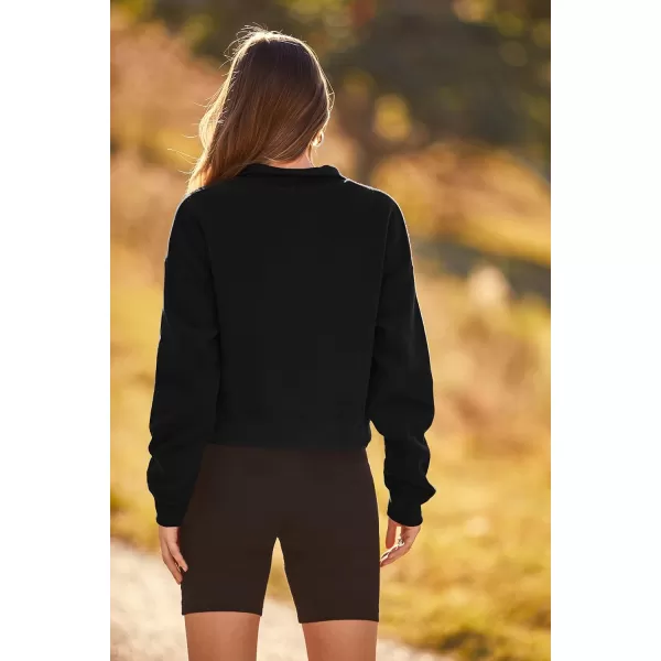 imagePRETTYGARDEN Womens Fall Fashion Zip Up Sweatshirt Casual Long Sleeve Collared Crop Tops Blouse ActivewearBlack